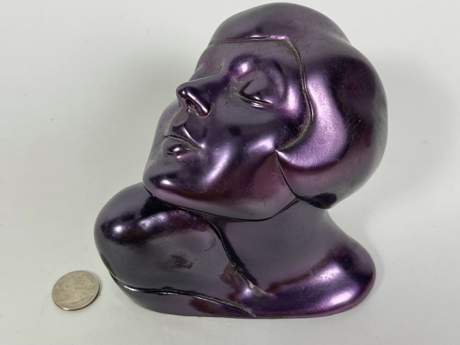 Art Deco Purple Female Head Bust Sculpture 5.5W X 5D X 5H [Photo 3]