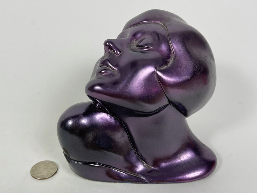 Art Deco Purple Female Head Bust Sculpture 5.5W X 5D X 5H [Photo 1]