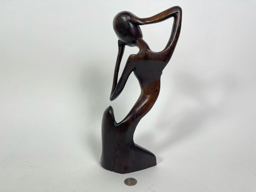 Hand Carved Wood Nude Woman Sculpture 7W X 12H [Photo 6]