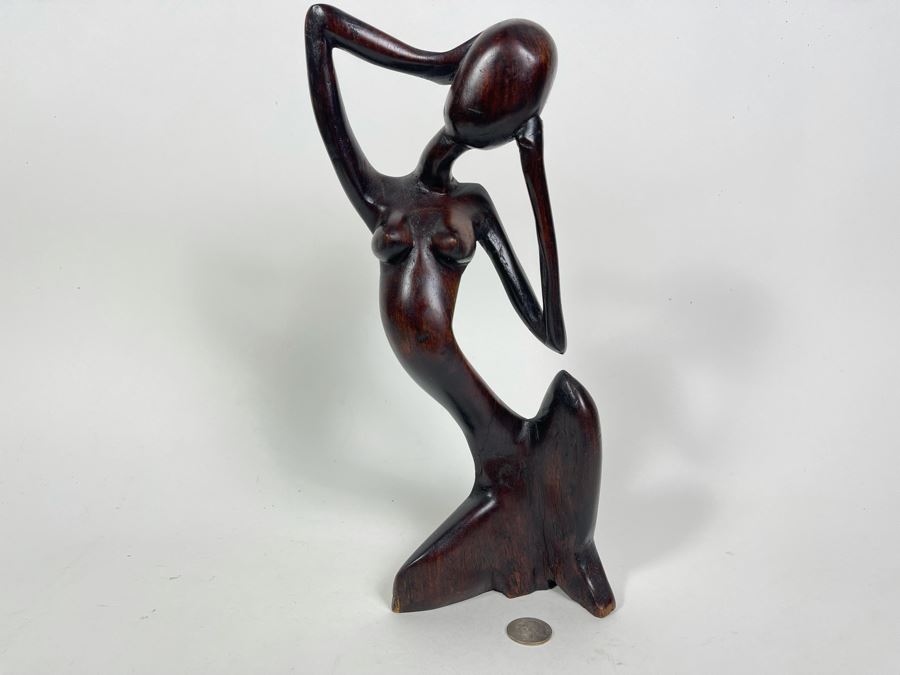 Hand Carved Wood Nude Woman Sculpture 7W X 12H [Photo 2]