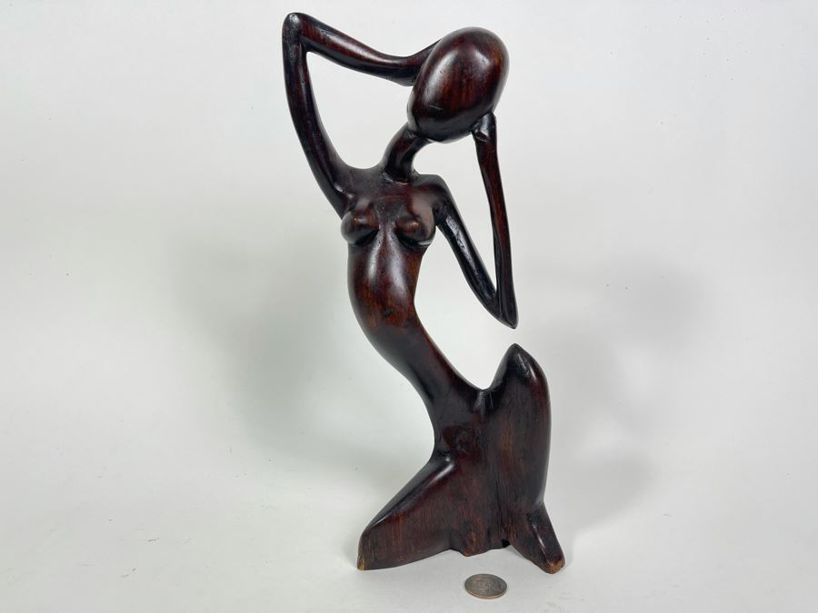Hand Carved Wood Nude Woman Sculpture 7W X 12H [Photo 3]