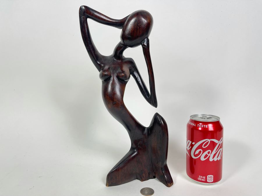 Hand Carved Wood Nude Woman Sculpture 7W X 12H