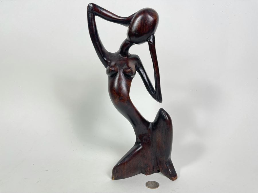 Hand Carved Wood Nude Woman Sculpture 7W X 12H [Photo 4]