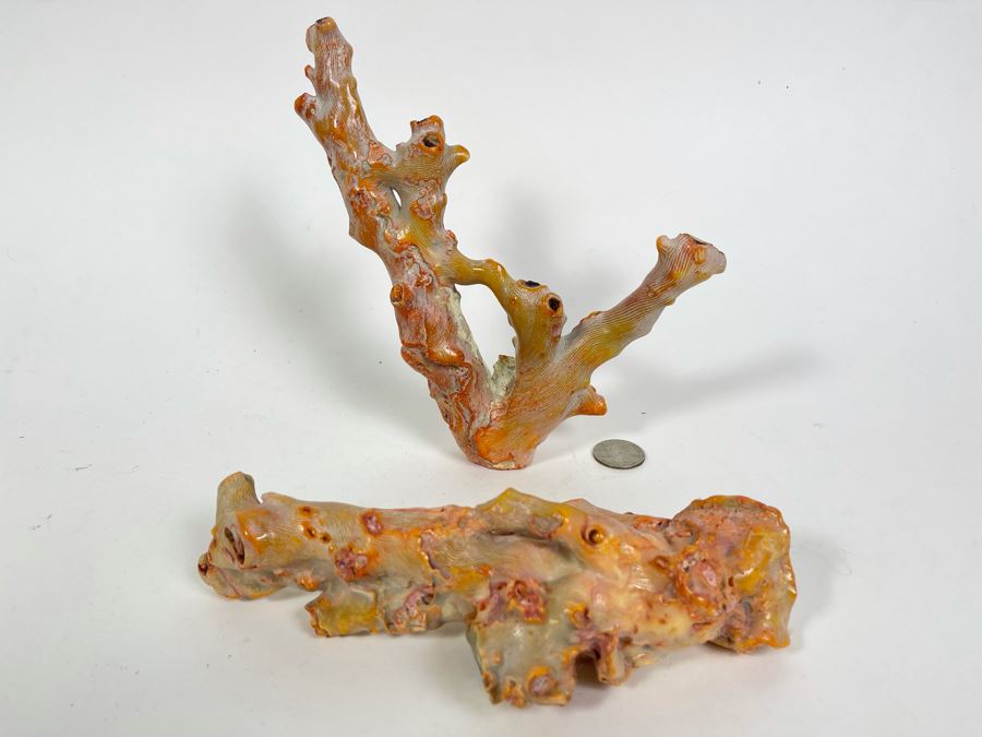 Pair Of Real Organic Pink Coral Sculptures Pieces [Photo 3]