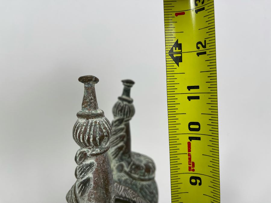 Pair Of Bronze Benin African Face Head Sculptures Displayed On Acrylic Base 8W X 4D X 11.5H [Photo 15]