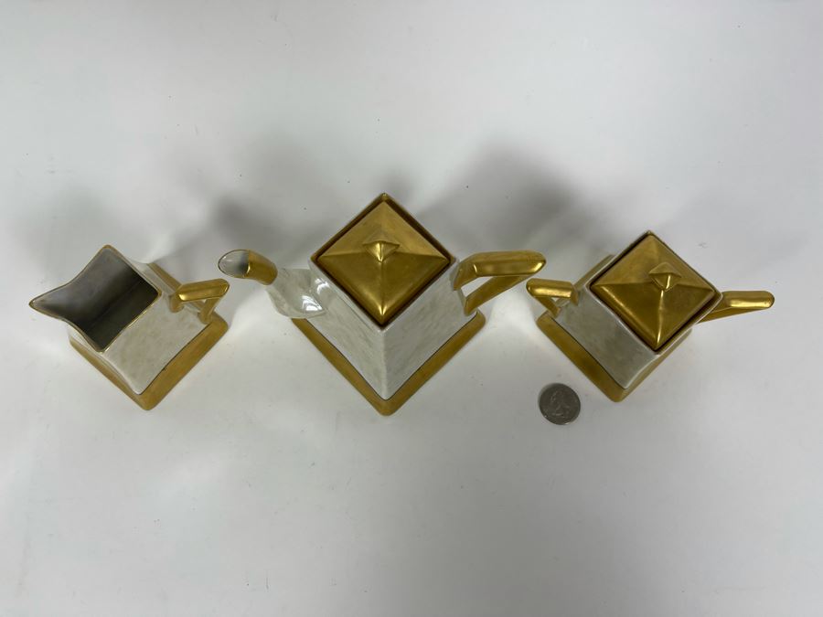 Art Deco Limoges France Teapot 5H With Creamer And Sugar [Photo 7]