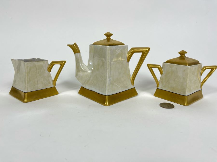 Art Deco Limoges France Teapot 5H With Creamer And Sugar [Photo 2]