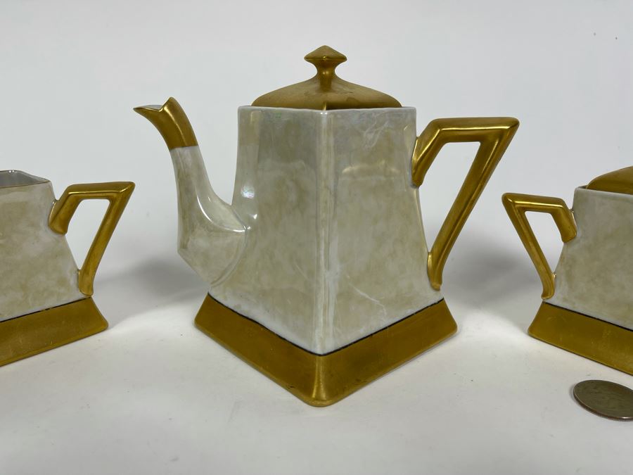 Art Deco Limoges France Teapot 5H With Creamer And Sugar [Photo 3]