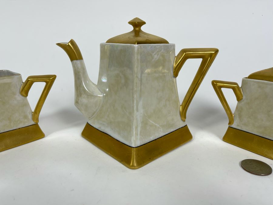 Art Deco Limoges France Teapot 5H With Creamer And Sugar [Photo 4]