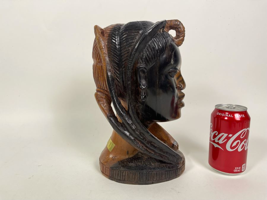 Vintage Hand Carved Wood Bust Of Woman Made In Nigeria African 5.5W X 6.5D X 11H [Photo 5]