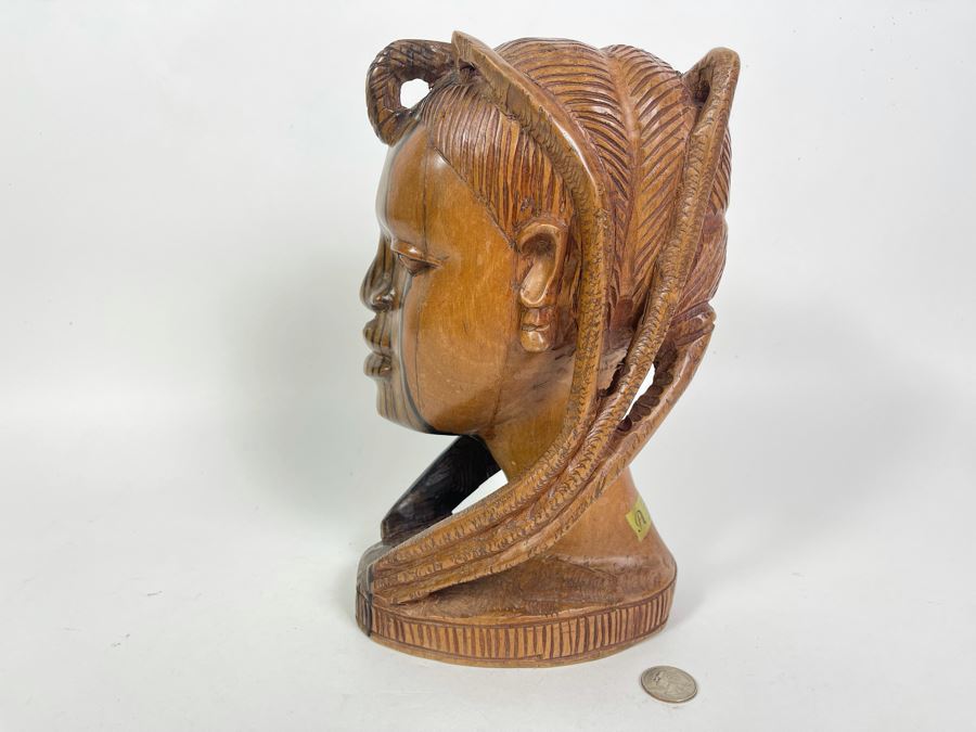 Vintage Hand Carved Wood Bust Of Woman Made In Nigeria African 5.5W X 6.5D X 11H [Photo 8]