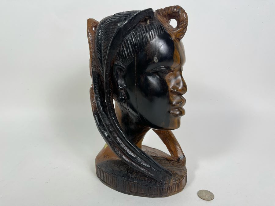 Vintage Hand Carved Wood Bust Of Woman Made In Nigeria African 5.5W X 6.5D X 11H [Photo 10]