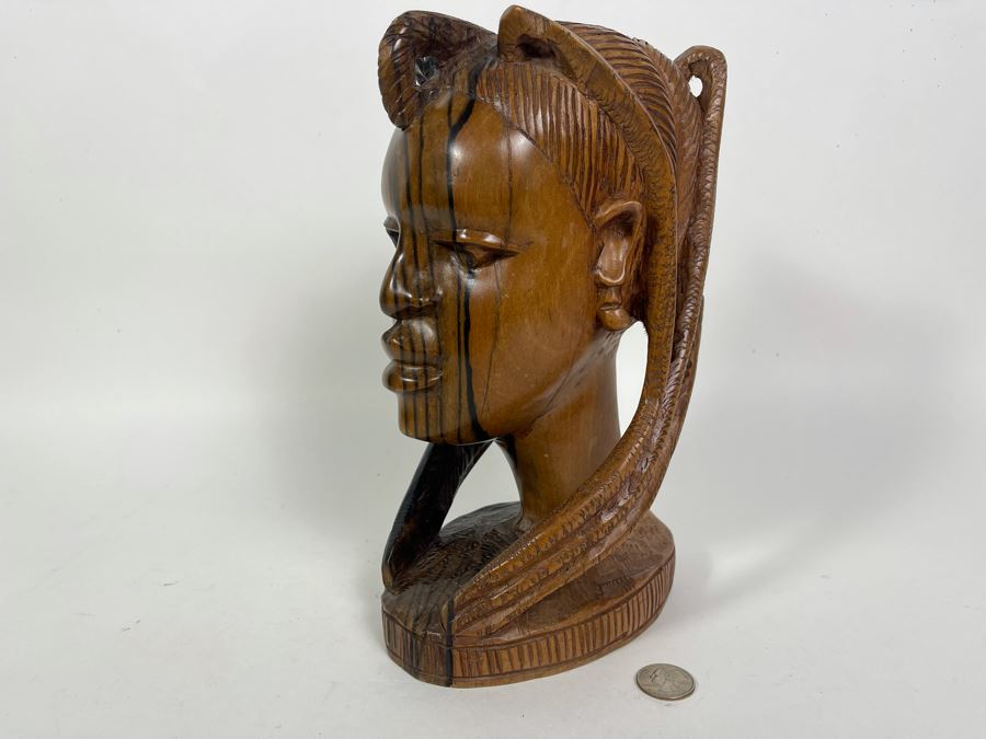 Vintage Hand Carved Wood Bust Of Woman Made In Nigeria African 5.5W X 6 ...