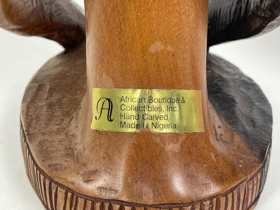 Vintage Hand Carved Wood Bust Of Woman Made In Nigeria African 5.5W X 6.5D X 11H [Photo 7]