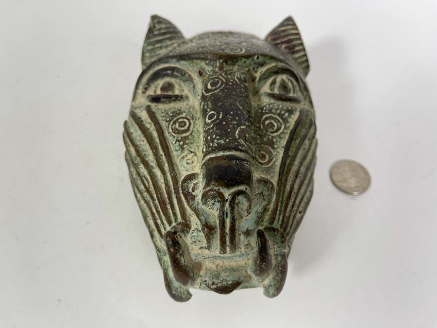 Vintage Benin African Panther Sculpture 4W X 7.5H [Photo 3]