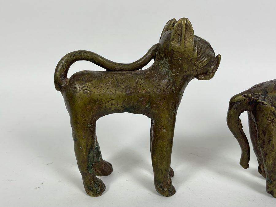 Vintage Pair Of Benin African Panther Sculptures Apx 6H [Photo 7]