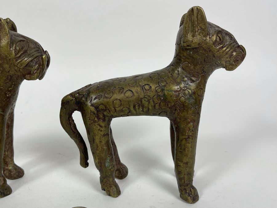 Vintage Pair Of Benin African Panther Sculptures Apx 6H [Photo 6]