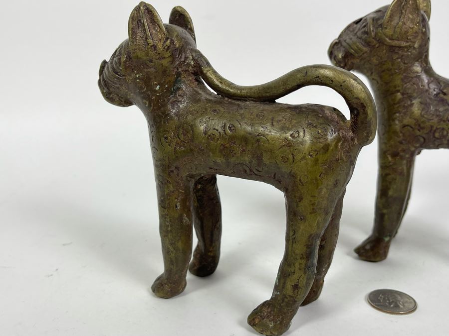 Vintage Pair Of Benin African Panther Sculptures Apx 6H [Photo 9]