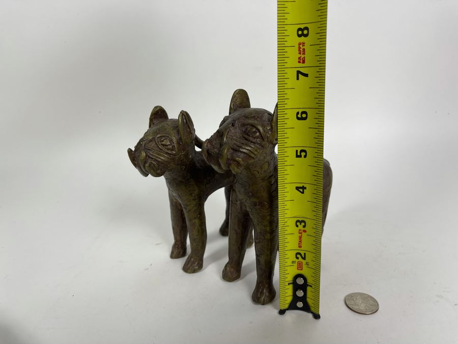 Vintage Pair Of Benin African Panther Sculptures Apx 6H [Photo 13]