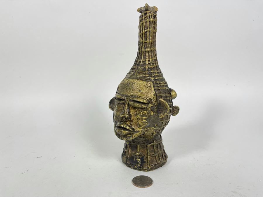 Vintage Benin African Two Face Head Sculpture 8.25H [Photo 1]