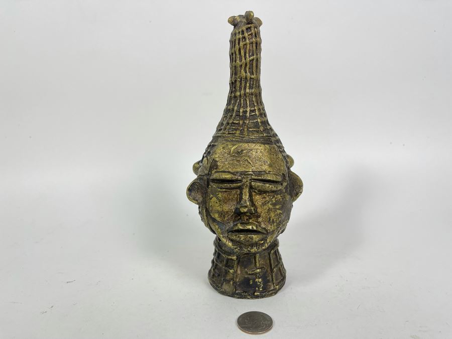 Vintage Benin African Two Face Head Sculpture 8.25H [Photo 3]