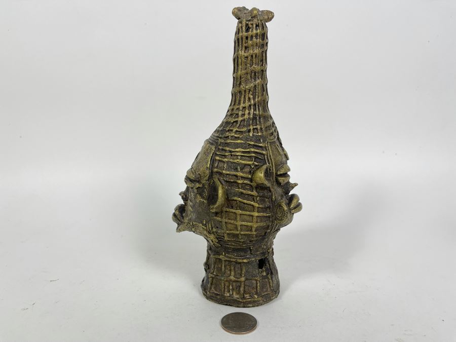 Vintage Benin African Two Face Head Sculpture 8.25H [Photo 2]