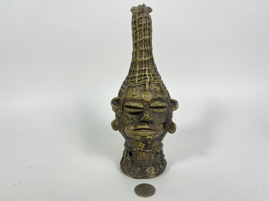 Vintage Benin African Two Face Head Sculpture 8.25H [Photo 4]