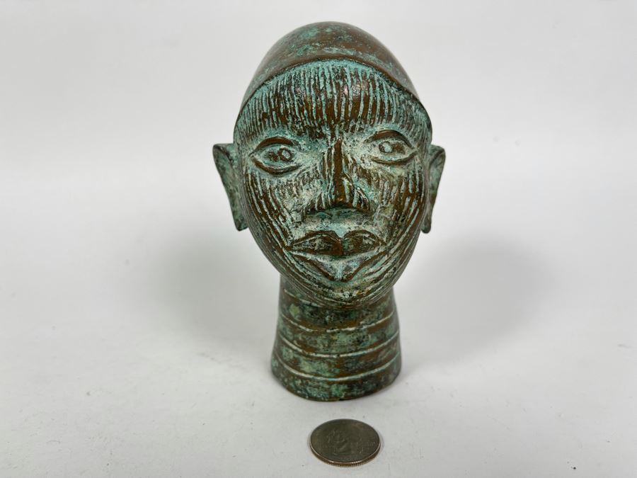 Vintage Benin African Face Head Sculpture 5.5H [Photo 1]