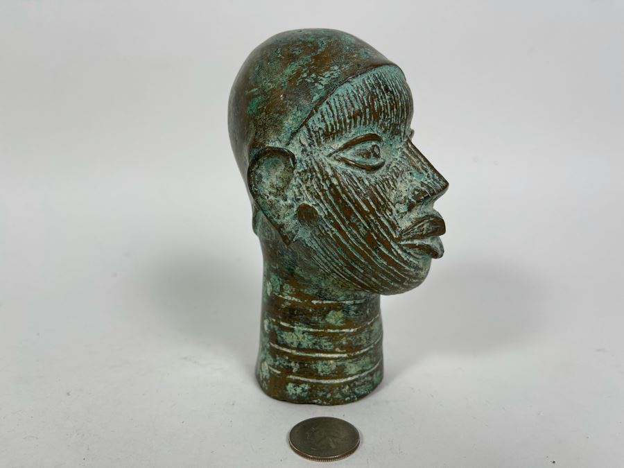 Vintage Benin African Face Head Sculpture 5.5H [Photo 3]