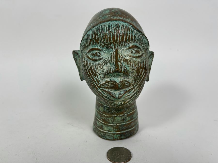 Vintage Benin African Face Head Sculpture 5.5H [Photo 2]