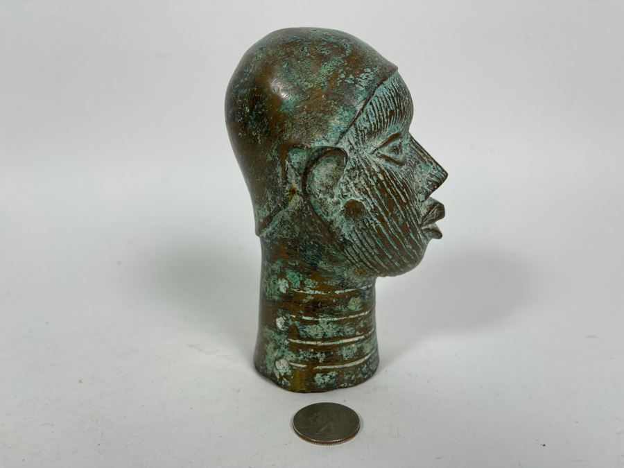 Vintage Benin African Face Head Sculpture 5.5H [Photo 4]