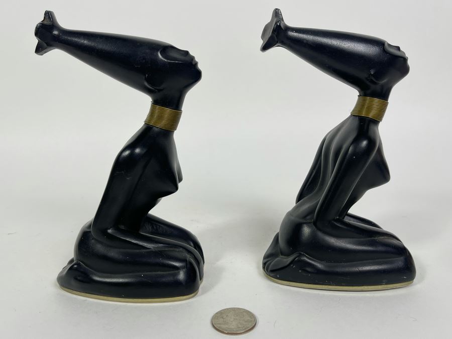 Pair Of Art Deco African Woman Sculptures 3W X 4D X 6.5H [Photo 5]