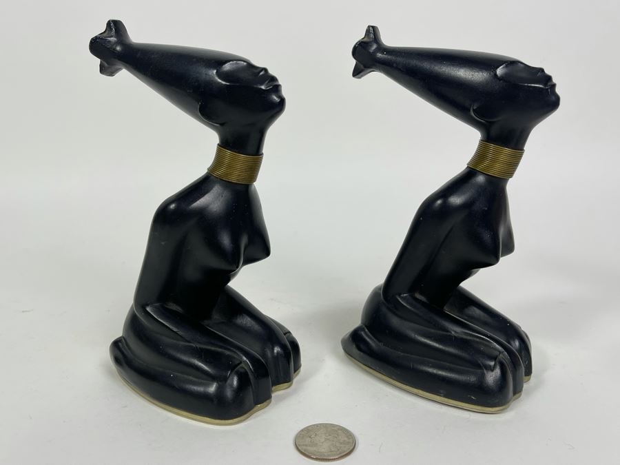 Pair Of Art Deco African Woman Sculptures 3W X 4D X 6.5H [Photo 3]