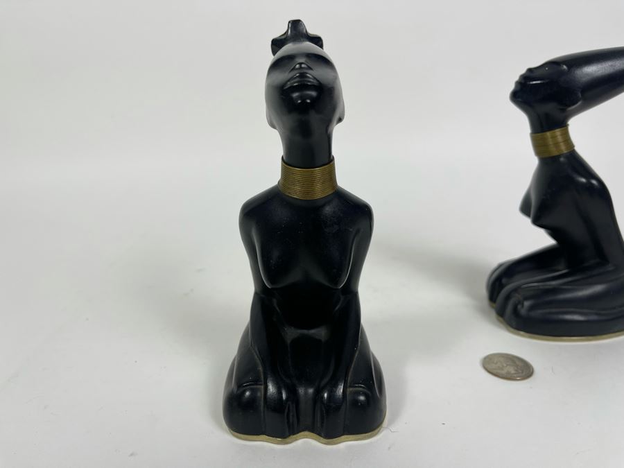 Pair Of Art Deco African Woman Sculptures 3W X 4D X 6.5H [Photo 12]