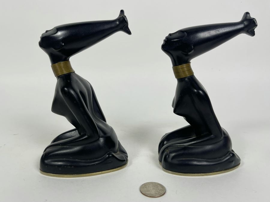 Pair Of Art Deco African Woman Sculptures 3W X 4D X 6.5H [Photo 9]