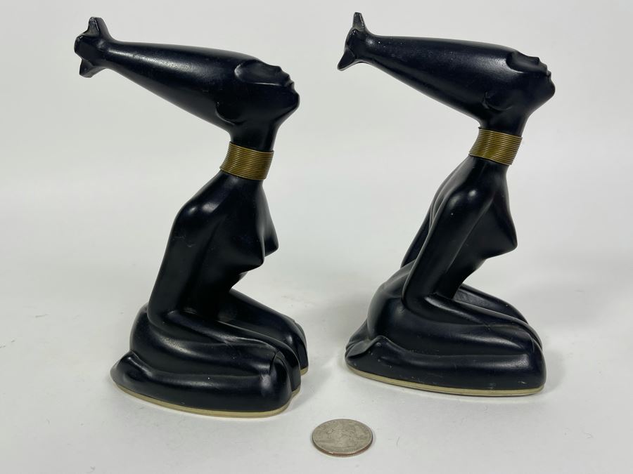 Pair Of Art Deco African Woman Sculptures 3W X 4D X 6.5H [Photo 4]