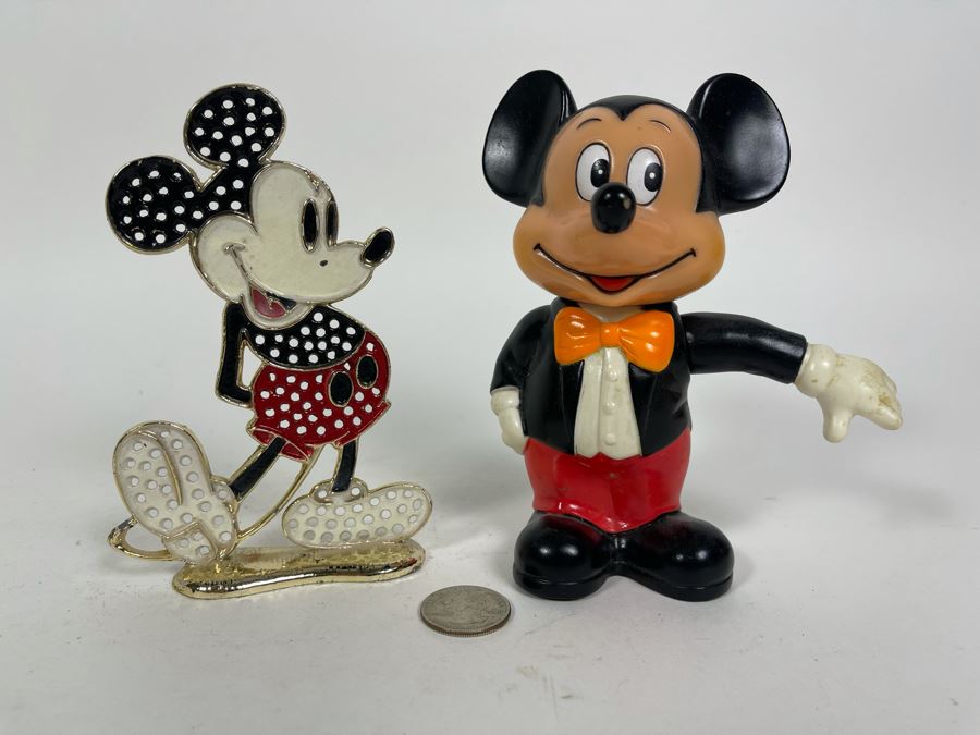 Vintage Vinyl Mickey Mouse Bank 6H And Metal Mickey Mouse Figurine [Photo 2]