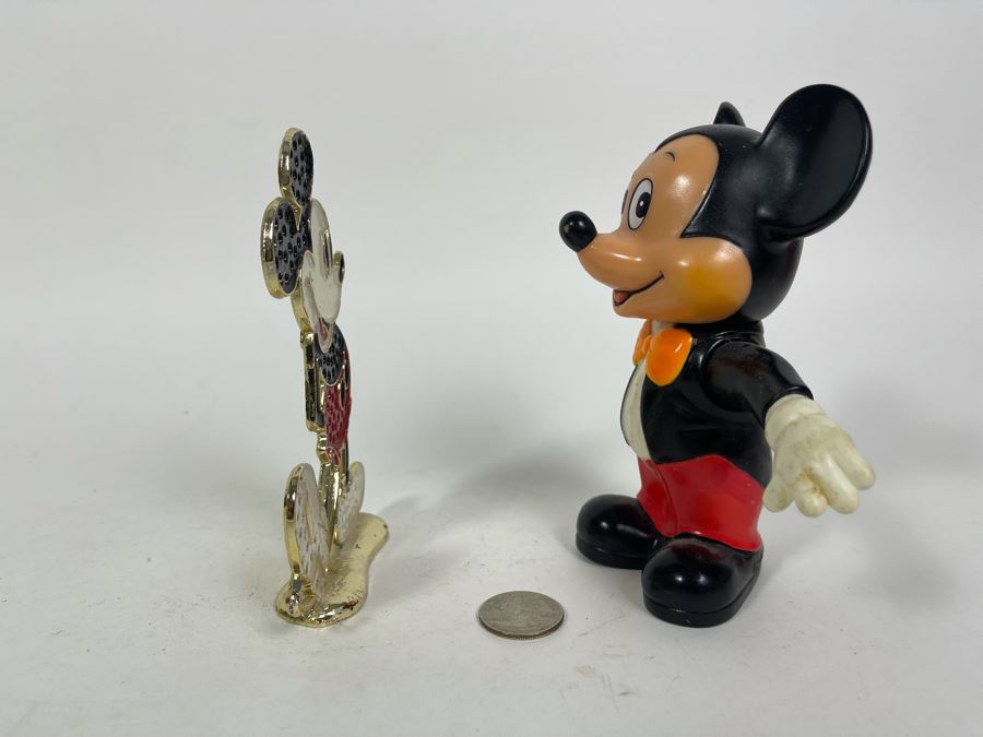 Vintage Vinyl Mickey Mouse Bank 6H And Metal Mickey Mouse Figurine [Photo 3]