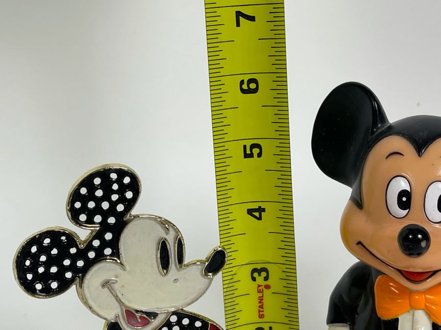 Vintage Vinyl Mickey Mouse Bank 6H And Metal Mickey Mouse Figurine [Photo 7]