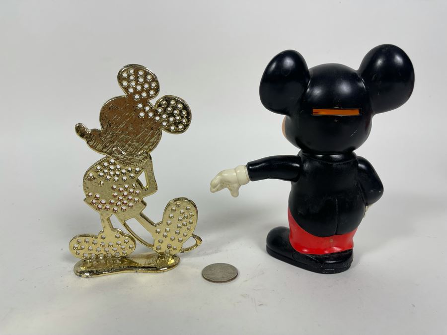 Vintage Vinyl Mickey Mouse Bank 6H And Metal Mickey Mouse Figurine [Photo 4]