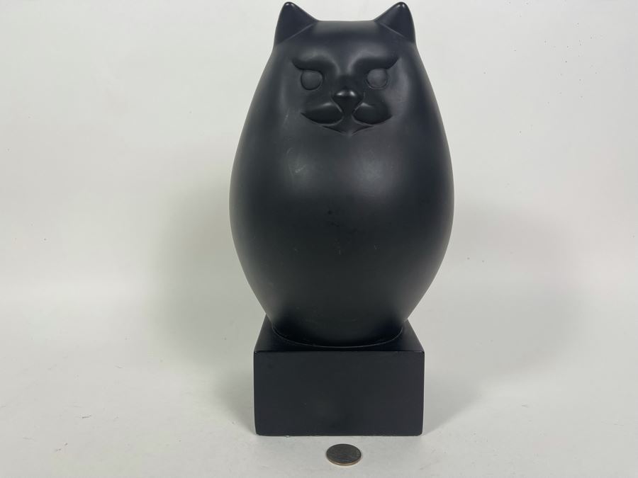 Museum Of Fine Arts Boston Black Ceramic Fat Cat Sculpture 12H