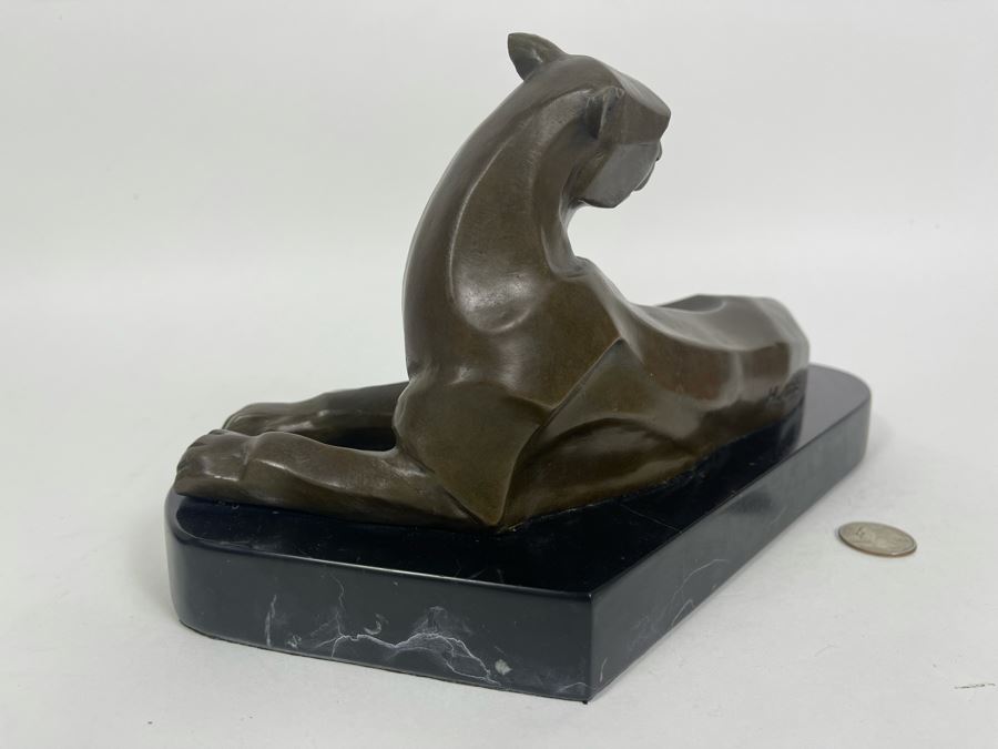 Henry Moore Art Deco Mountain Lion Panther Bronze Signed H. Moore 11W X 6D X 6H [Photo 12]