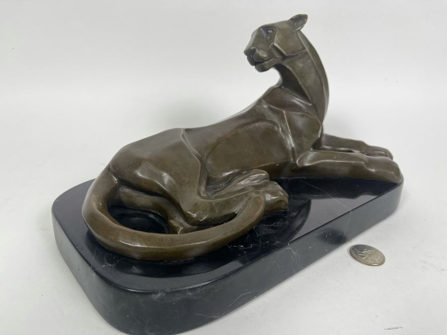 Henry Moore Art Deco Mountain Lion Panther Bronze Signed H. Moore 11W X 6D X 6H [Photo 5]