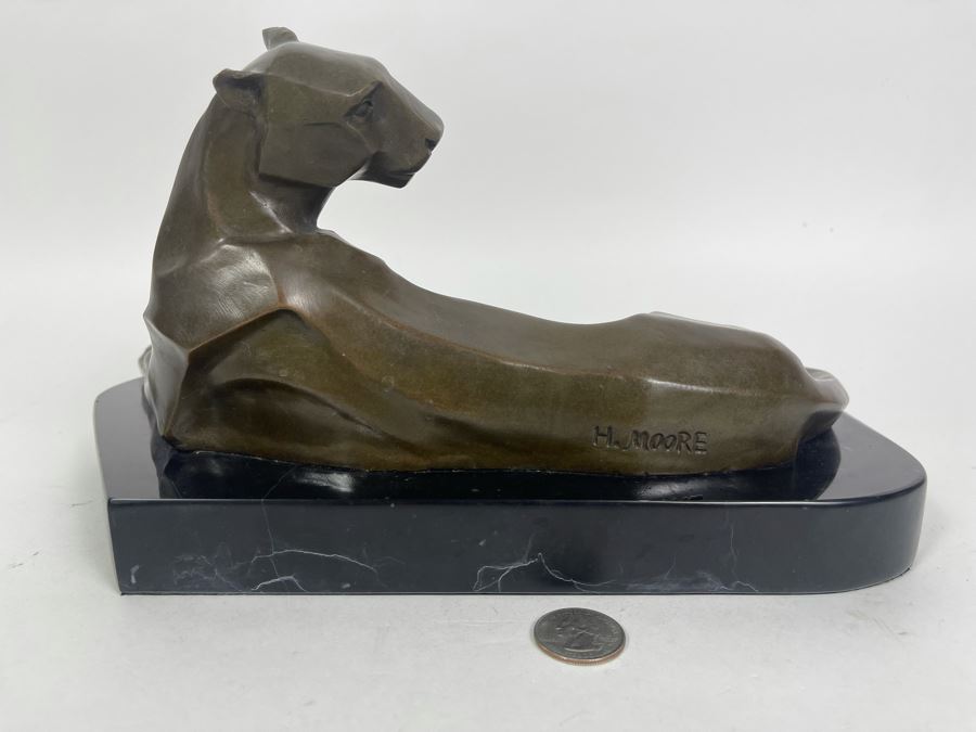 Henry Moore Art Deco Mountain Lion Panther Bronze Signed H. Moore 11W X 6D X 6H [Photo 7]
