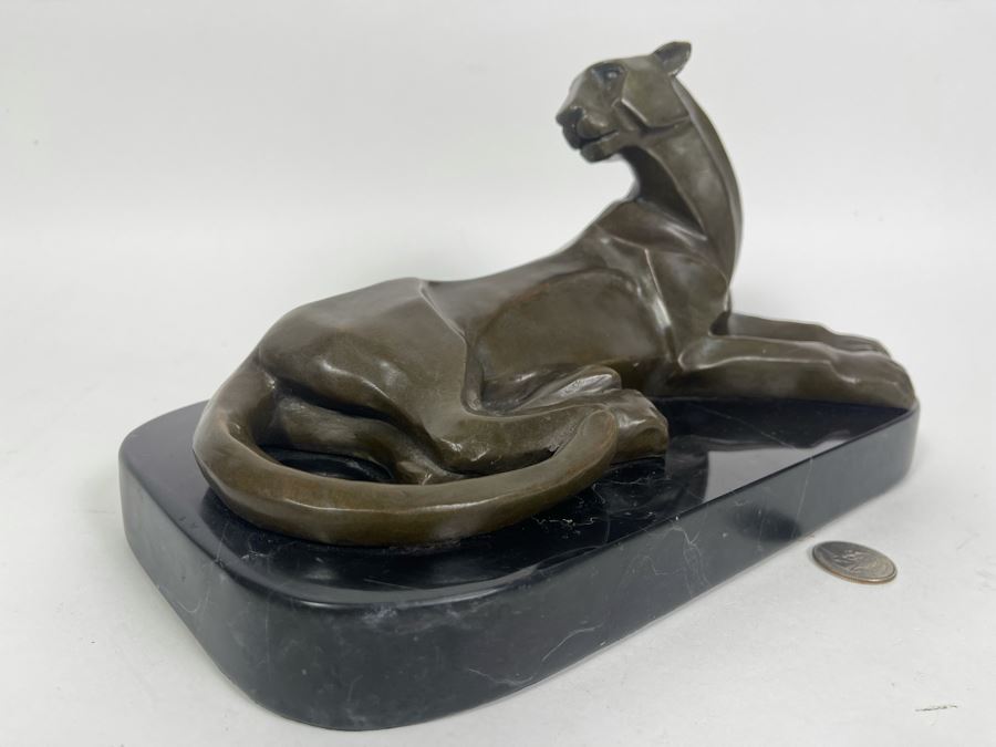 Henry Moore Art Deco Mountain Lion Panther Bronze Signed H. Moore 11W X 6D X 6H [Photo 4]