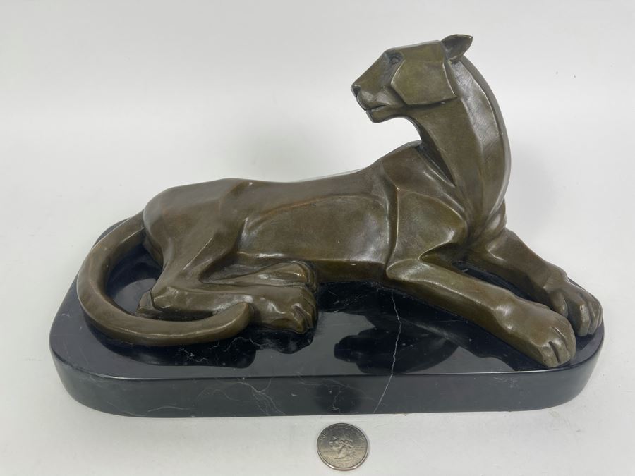 Henry Moore Art Deco Mountain Lion Panther Bronze Signed H. Moore 11W X 6D X 6H [Photo 3]