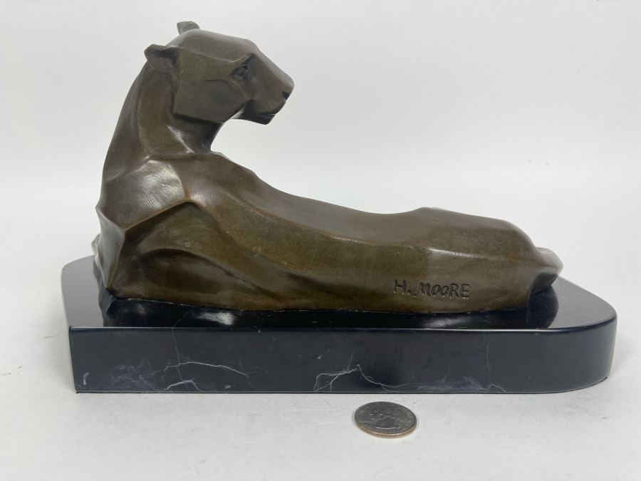 Henry Moore Art Deco Mountain Lion Panther Bronze Signed H. Moore 11W X 6D X 6H [Photo 8]
