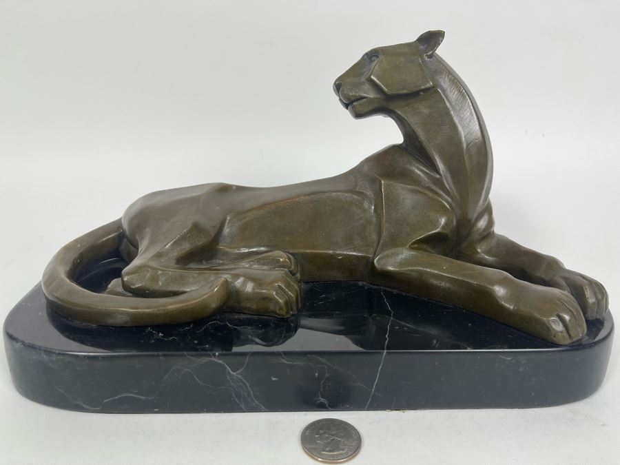 Henry Moore Art Deco Mountain Lion Panther Bronze Signed H. Moore 11W X 6D X 6H [Photo 2]