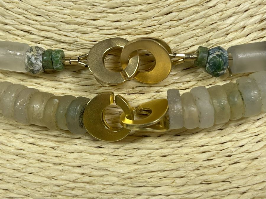 Pair Of Sea Glass Bead Necklaces With Designer 14K Gold Clasps [Photo 8]