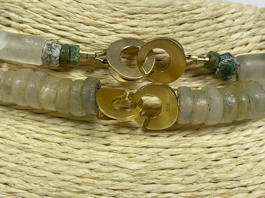 Pair Of Sea Glass Bead Necklaces With Designer 14K Gold Clasps [Photo 2]